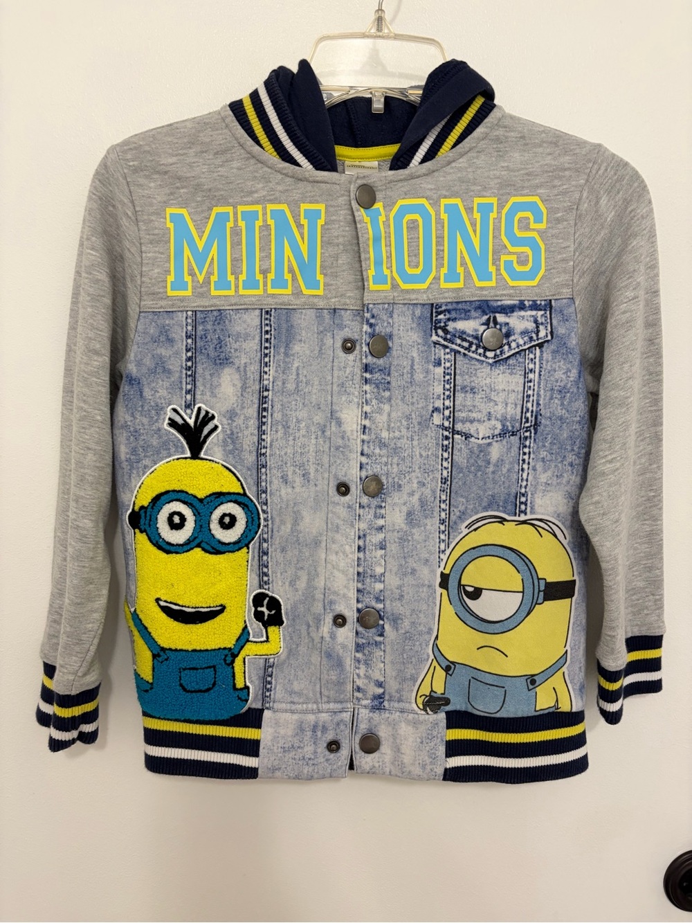 Minions Boys' Grey & Blue Hooded Jean-Style Jacket